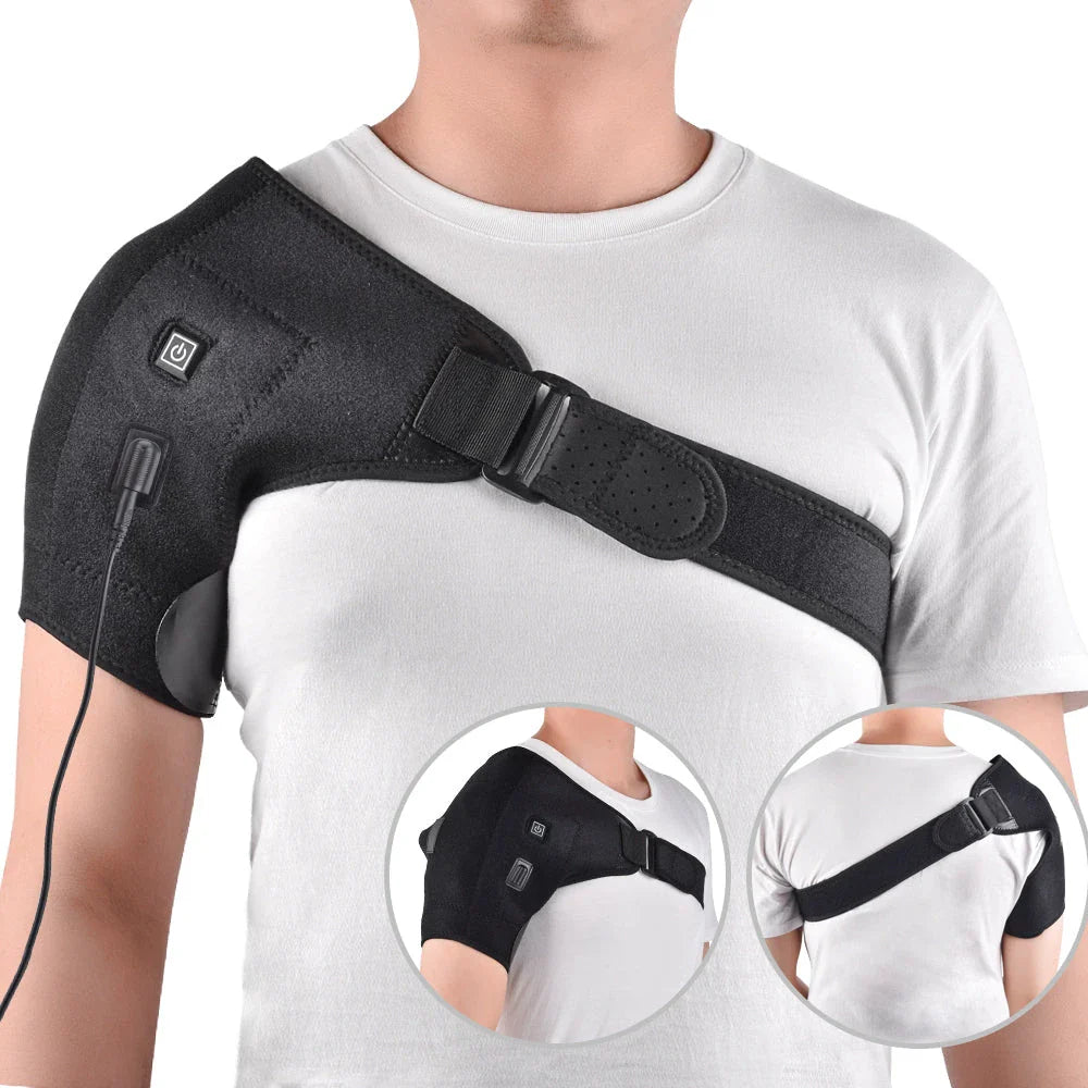 Adjustable electric heat therapy shoulder brace with customizable temperature settings for soothing pain relief