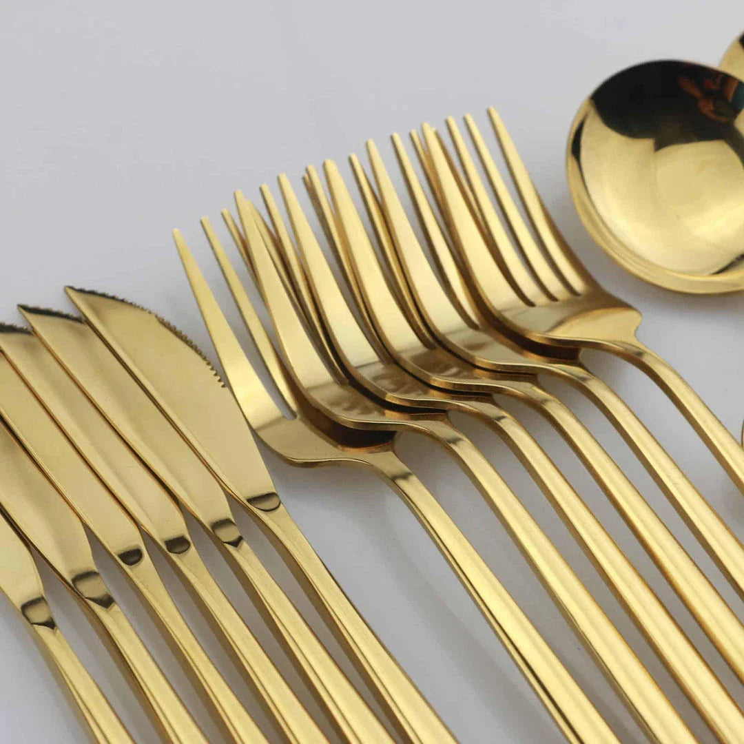 Premium 24-Piece Stainless Steel Tableware Set in Black - Durable, Elegant Dining Utensils with Sleek Design