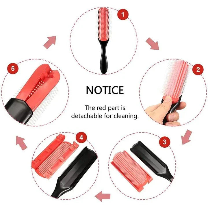 9-Row Detangling Hair Brush with Scalp Massager, Suitable for Straight, Curly, and Wavy Hair Types