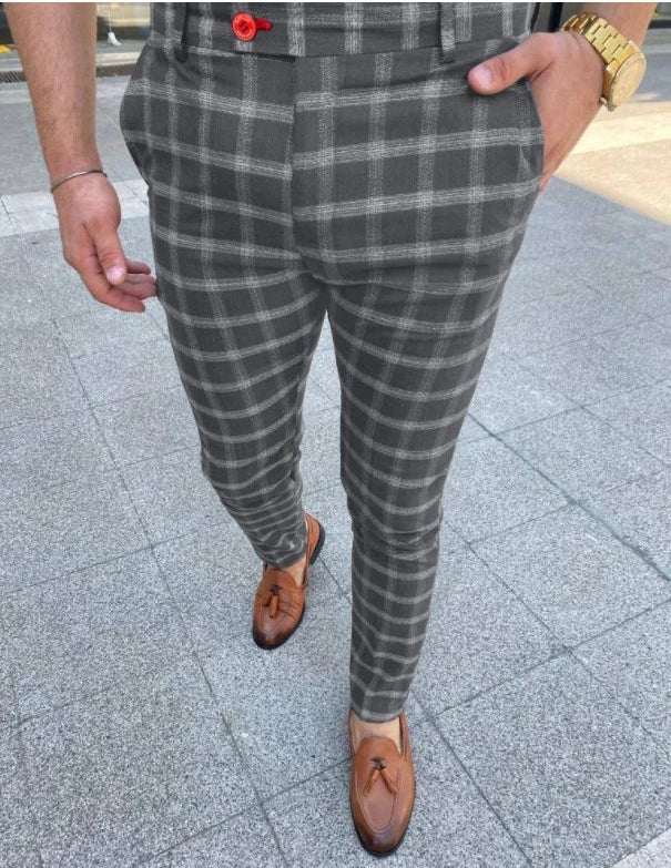 Hhomeenjoy US Premium Quality Men's Checked Casual Pants for Business Attire