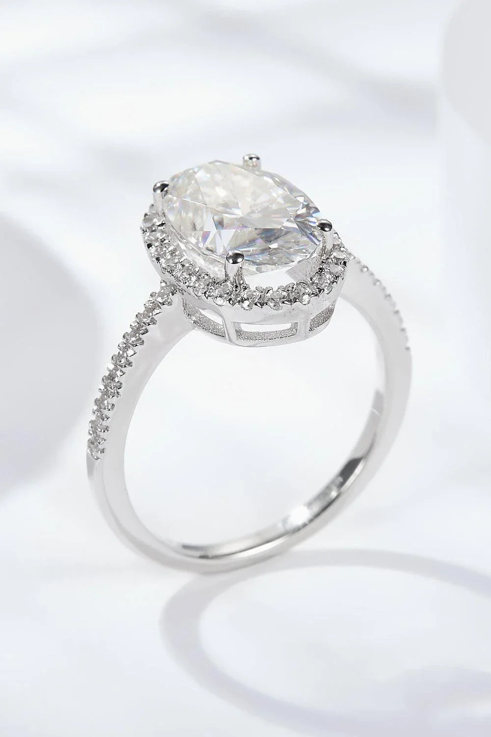 Exquisite 4.5 carat moissanite halo ring in 925 sterling silver with platinum plating
