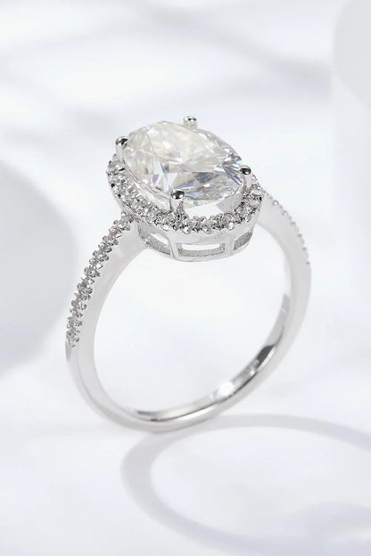 Exquisite 4.5 carat moissanite halo ring in 925 sterling silver with platinum plating