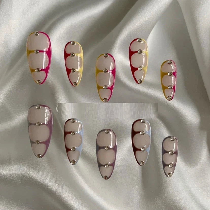 Handcrafted Almond French Nail Art in various sizes for custom wear and enhanced personal style