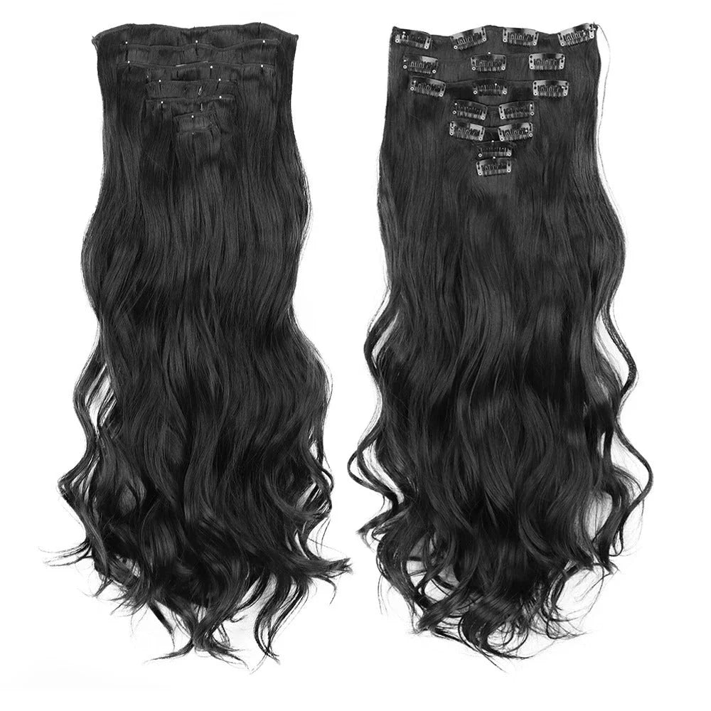 Long wavy ombre clip-in hair extensions with a voluminous, glamorous look