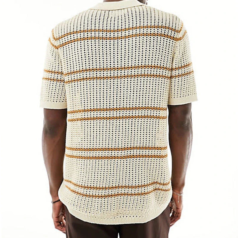 A classic men's knit cardigan with a stylish short-sleeve design, perfect for casual summer wear