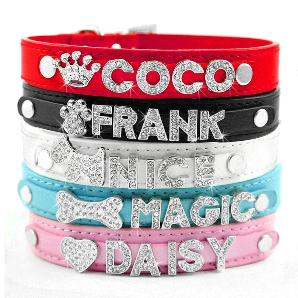 Dazzling Crystal Dog Collar made with premium leather and sparkling crystals, designed to elevate your pup's style