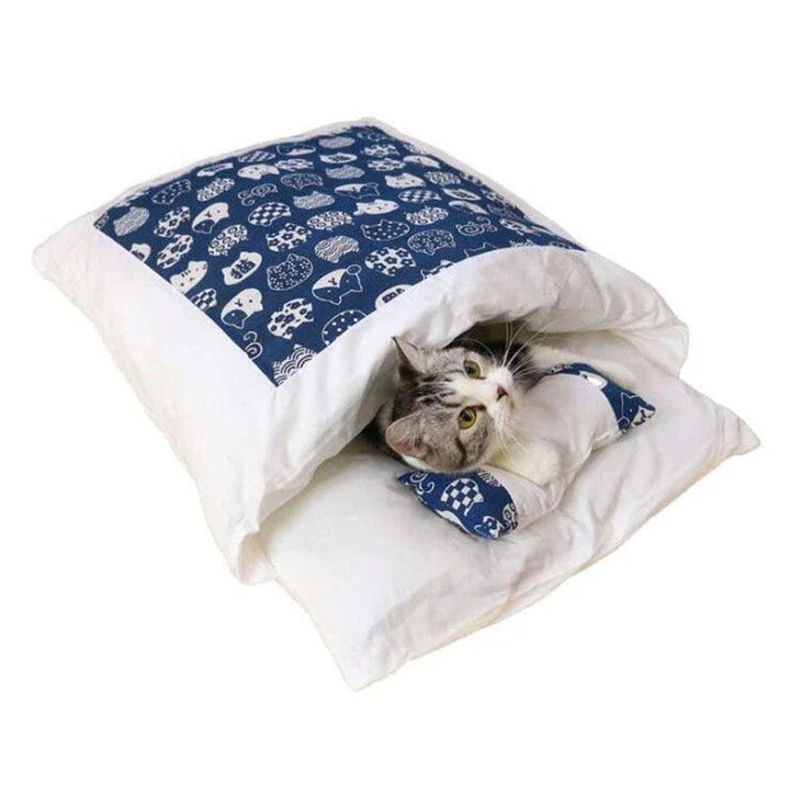 Cozy Cat Sleeping Bag Mat in various colors and sizes, providing a plush and comfortable sleeping surface for cats.