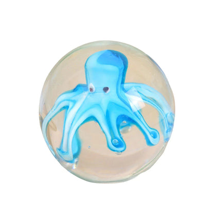 Handcrafted glass octopus decoration for windshield washer fluid, available in ocean blue and tea brown colors