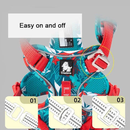 Durable reflective camouflage dog harness with lightweight aviation aluminum buckle for enhanced safety and comfort during outdoor activities