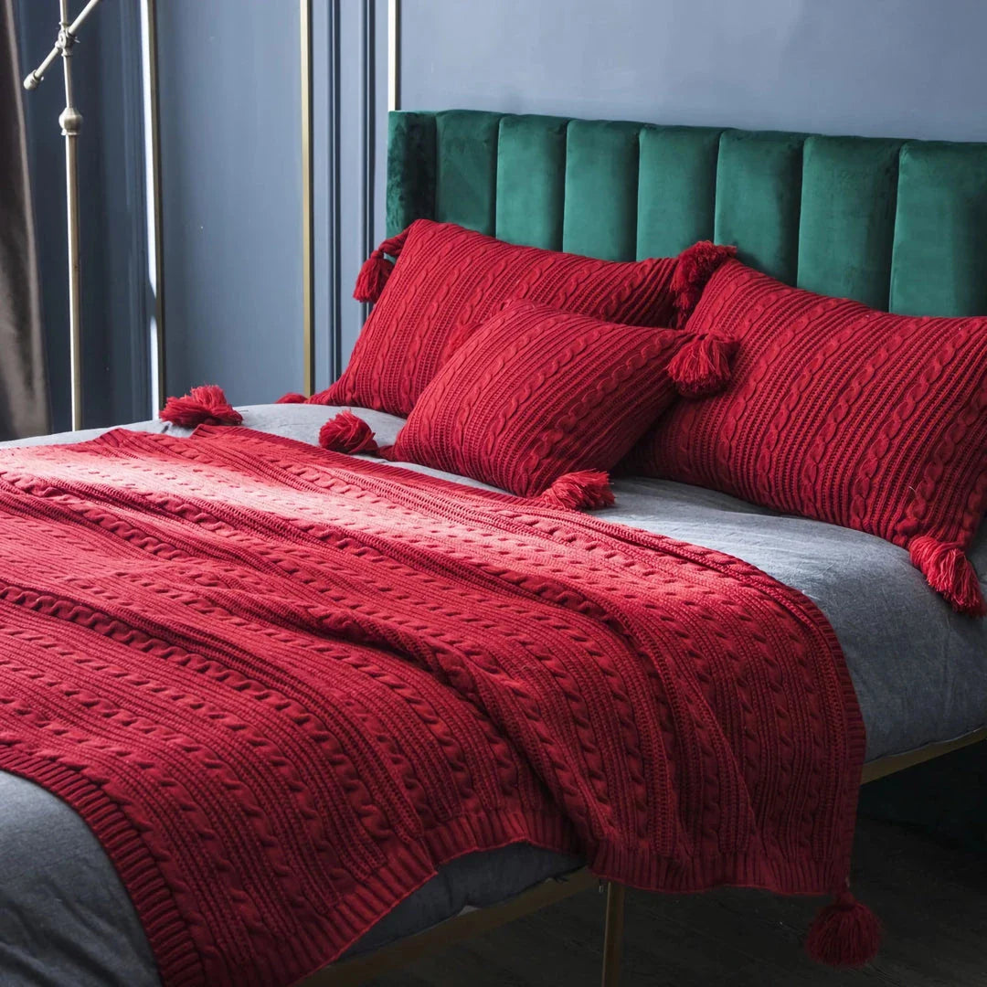 Elegant striped and tassel cushion cover in various sizes and colors for beds, sofas, and home decor