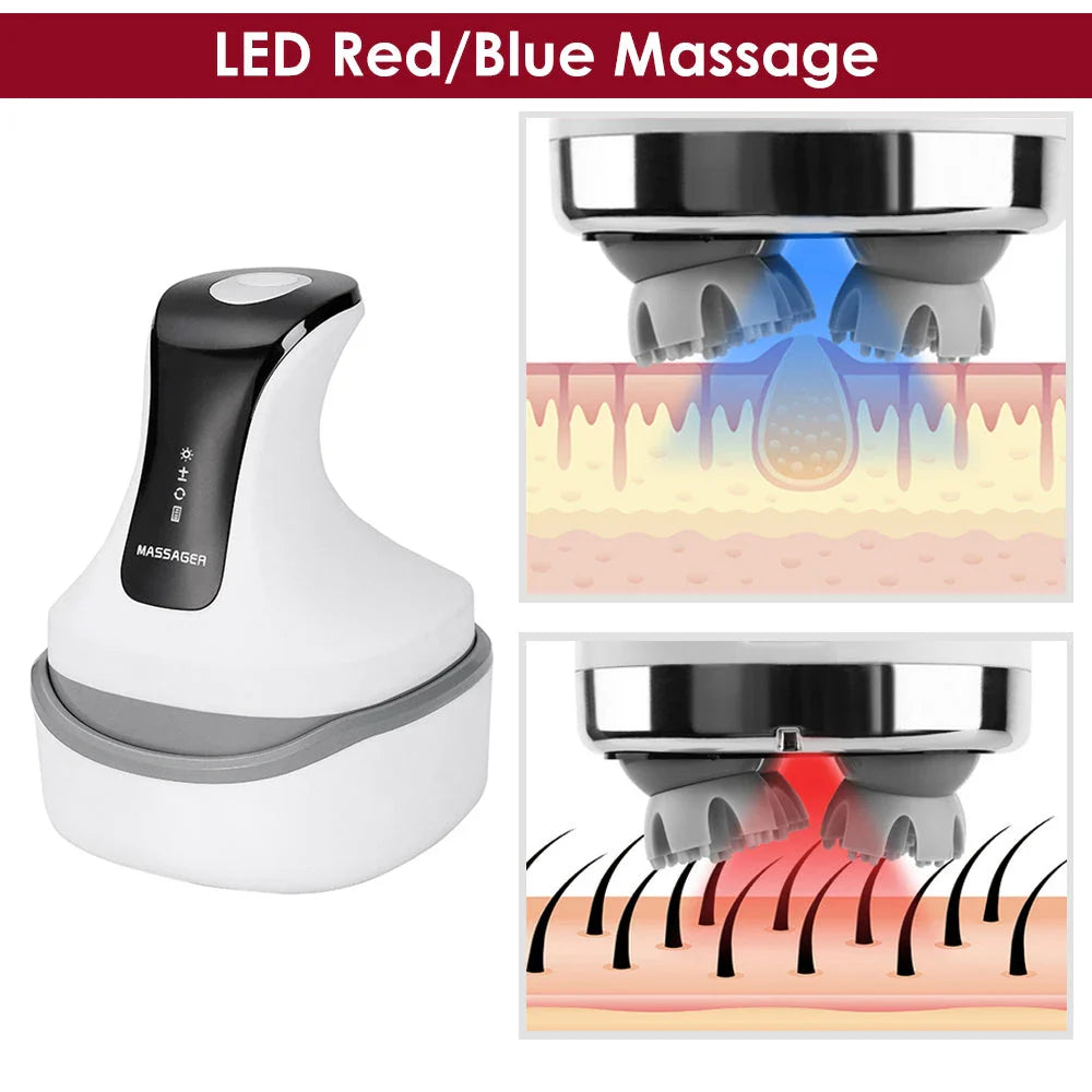 Luxury 4D Smart Scalp Massager with 3D Kneading Massage, Red and Blue Light Therapy, and Interchangeable Massage Heads