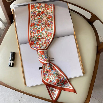 Floral print long polyester scarf in white, a versatile and stylish accessory for all seasons