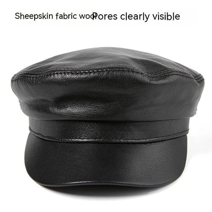 Premium Autumn and Winter Sheepskin Flat-top Hat in black and brown colors