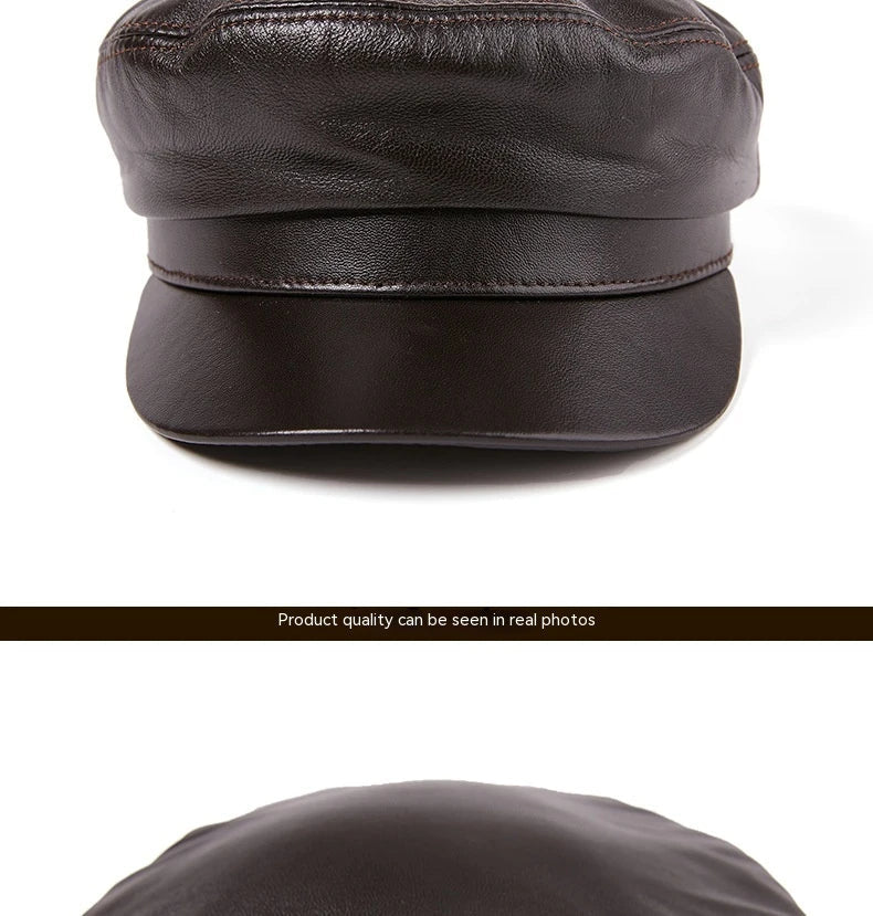 Premium Autumn and Winter Sheepskin Flat-top Hat in black and brown colors