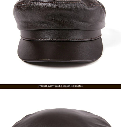 Premium Autumn and Winter Sheepskin Flat-top Hat in black and brown colors