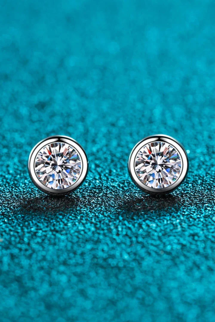 Sparkling moissanite stud earrings in 925 sterling silver with rhodium plating, totaling 1 carat of premium gemstones