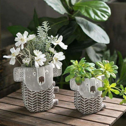 Retro Koala Cement Planter in Small and Large Sizes, Ideal for Succulents and Flowers, Decorative Home and Office Accessory