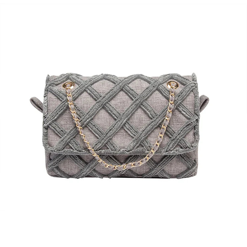 Stylish rhombus-patterned messenger bag for ladies with a retro single shoulder design and durable polyester construction