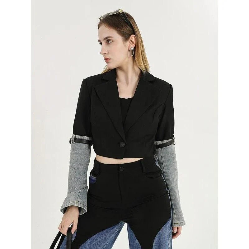 Hhomeenjoy US Stylish Denim Patchwork Blazer - Autumn Essential
