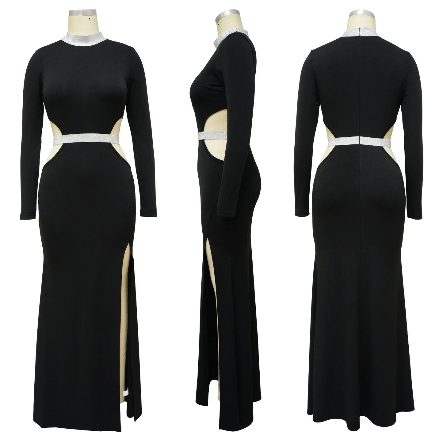 Stylish and flattering waist-accentuating split dress in solid colors, made from premium polyester fabric for comfort and versatility.