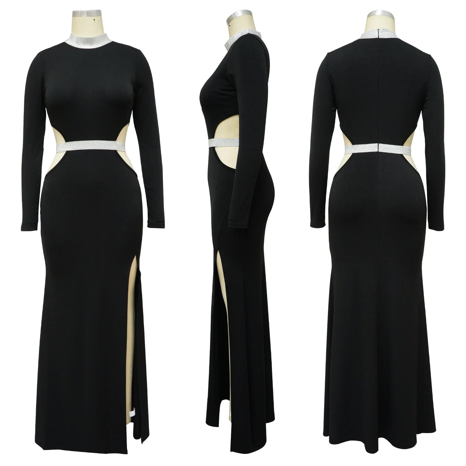 Stylish and flattering waist-accentuating split dress in solid colors, made from premium polyester fabric for comfort and versatility.