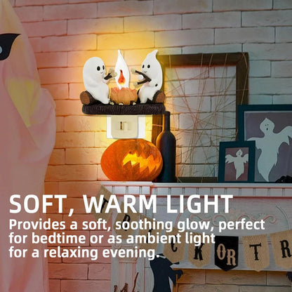 Spooky Campfire Ghost Night Light - Charming Halloween decoration with glowing bonfire and playful ghosts