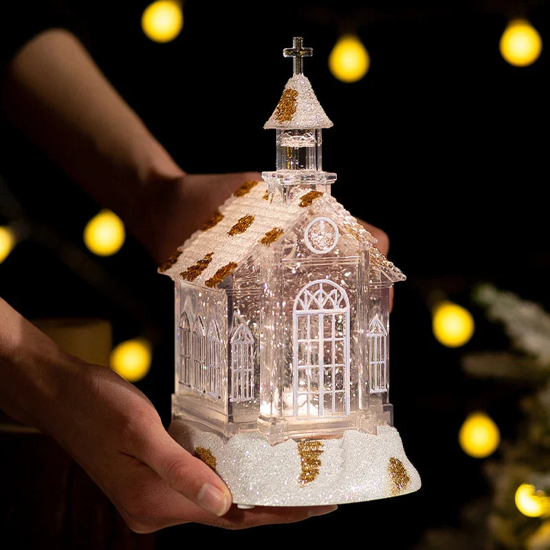 Elegant Crystal Church House Music Box Christmas Tree Ornaments with Soothing Melodies