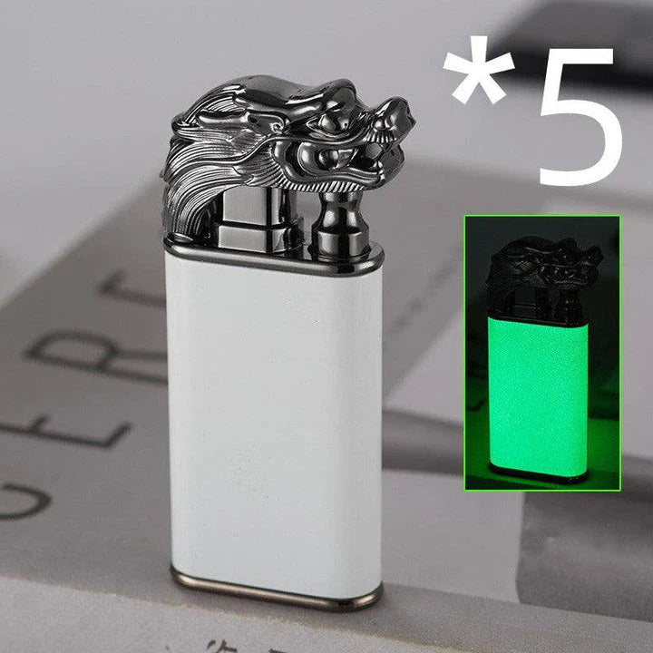 Multipurpose windproof lighter with a dragon or dolphin design, featuring a dual-flame and wind-resistant construction for versatile use.