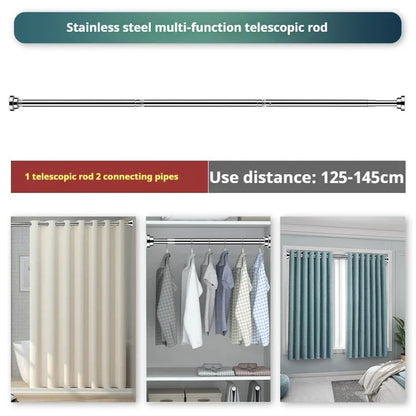 Adjustable stainless steel tension shower curtain rod in multiple size options for versatile bathroom and home use
