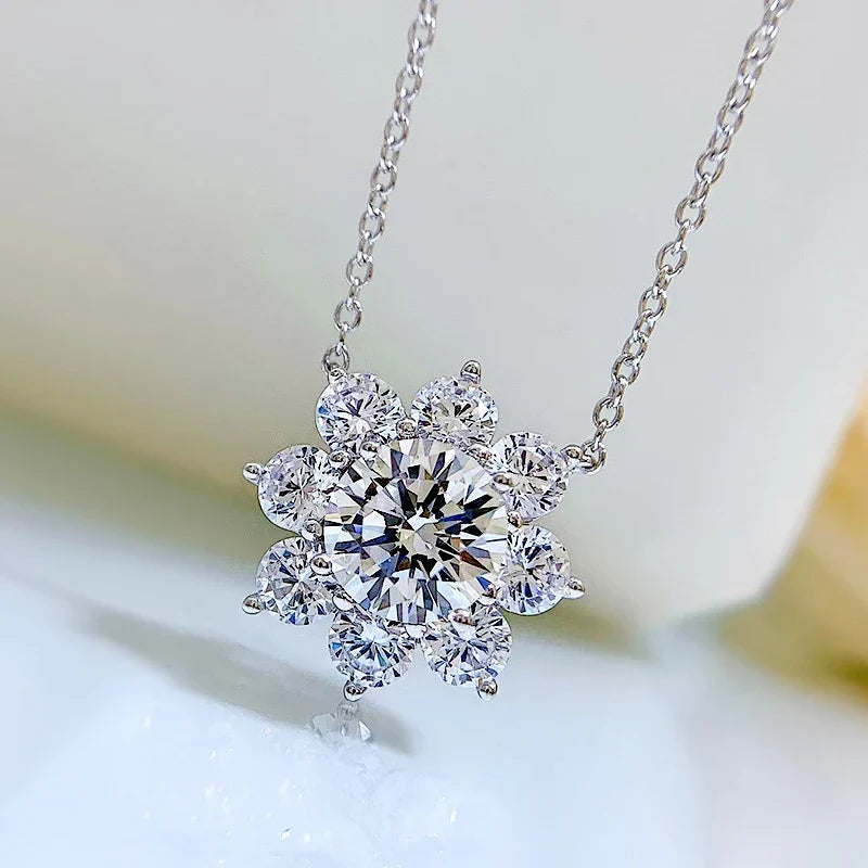 Elegant silver necklace with a captivating sunflower design, blending European elegance and American charm.