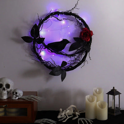 Glowing Dead Wood Black Crow Halloween Garland Decoration with Eerie Lighting Effect