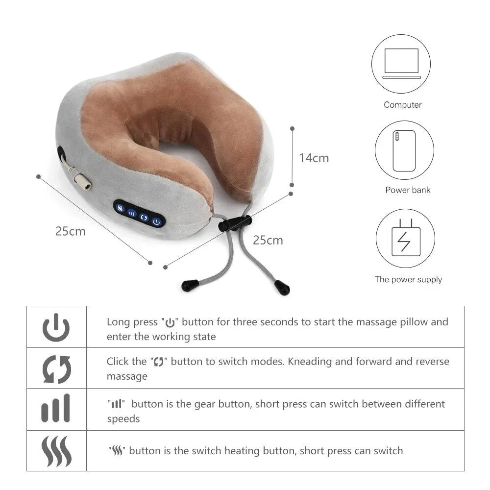 Ergonomic electric neck and shoulder massager with U-shaped design and adjustable massage settings