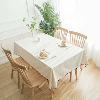Elegant cotton-linen tablecloth in various sizes, featuring a clean, sophisticated design that complements any dining setting.