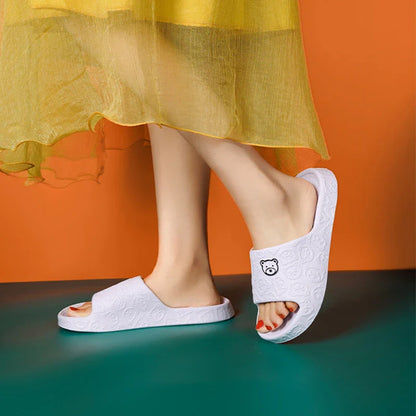 Cozy bear-themed slippers with thick, non-slip soles for indoor wear