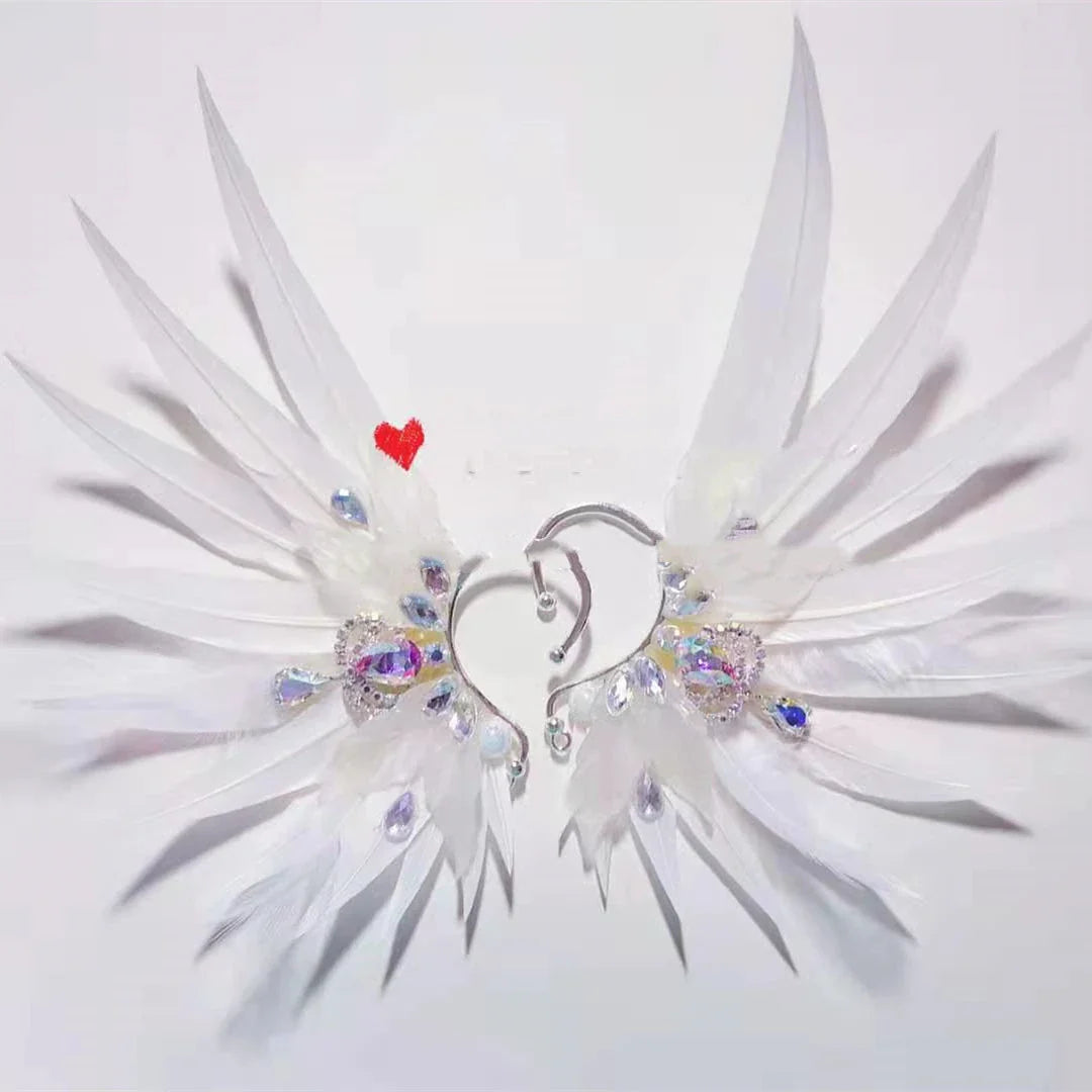 Elegant feather earrings with delicate angel wing design in various color options