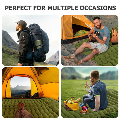 Inflatable camping mattress with built-in pillow and pump for comfortable outdoor sleeping