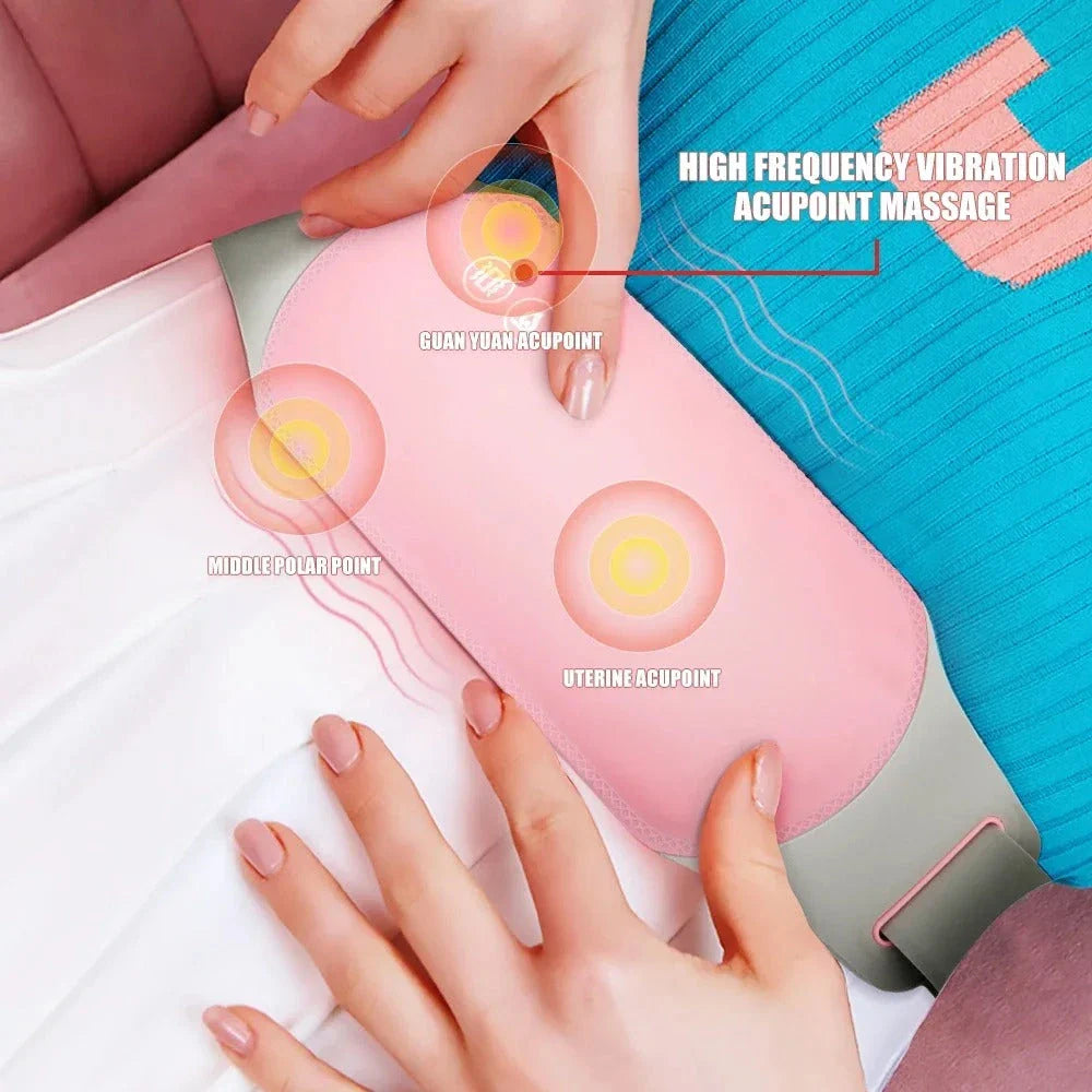 A portable menstrual heating pad with massage function to relieve period cramps and back pain