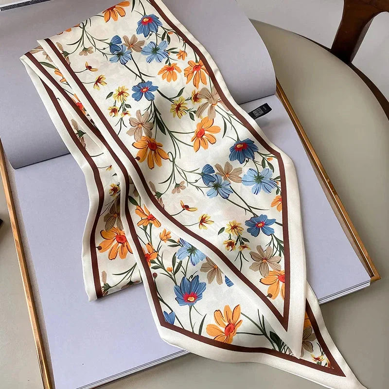 Floral print long polyester scarf in white, a versatile and stylish accessory for all seasons