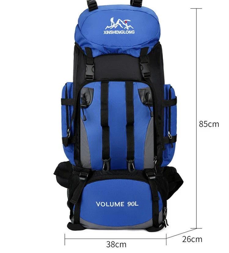 Premium outdoor hiking backpack made from water-resistant nylon with padded shoulder straps and multiple storage compartments.