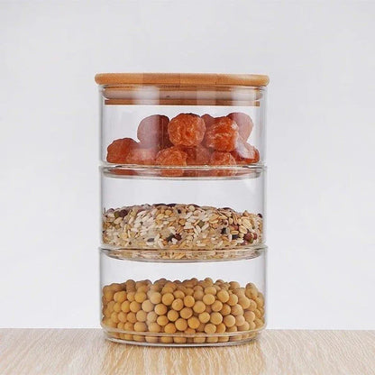 Premium 3-Layer Glass Food Storage Jar with Airtight Bamboo Lid for Storing Dry Goods, Leftovers, and Snacks