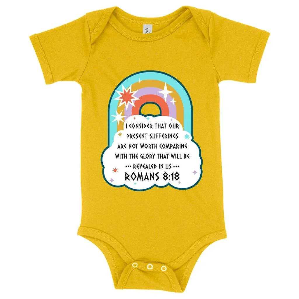 Soft and comfortable Christian baby onesie with Bible verse design, made with premium Airlume cotton for newborns to 24-month-olds.
