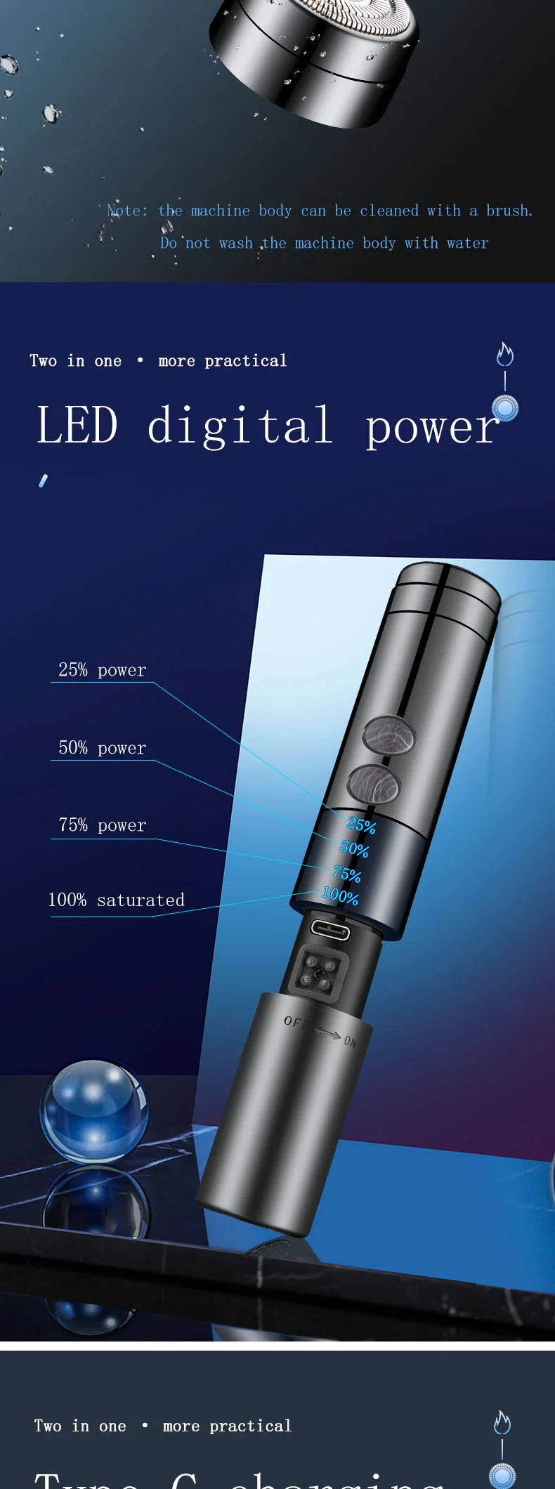 Dual Arc Lighter Razor with sleek zinc alloy body and stainless steel blade for effortless beard grooming