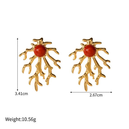 Exquisite 18K gold plated coral-shaped earrings with a unique and elegant design