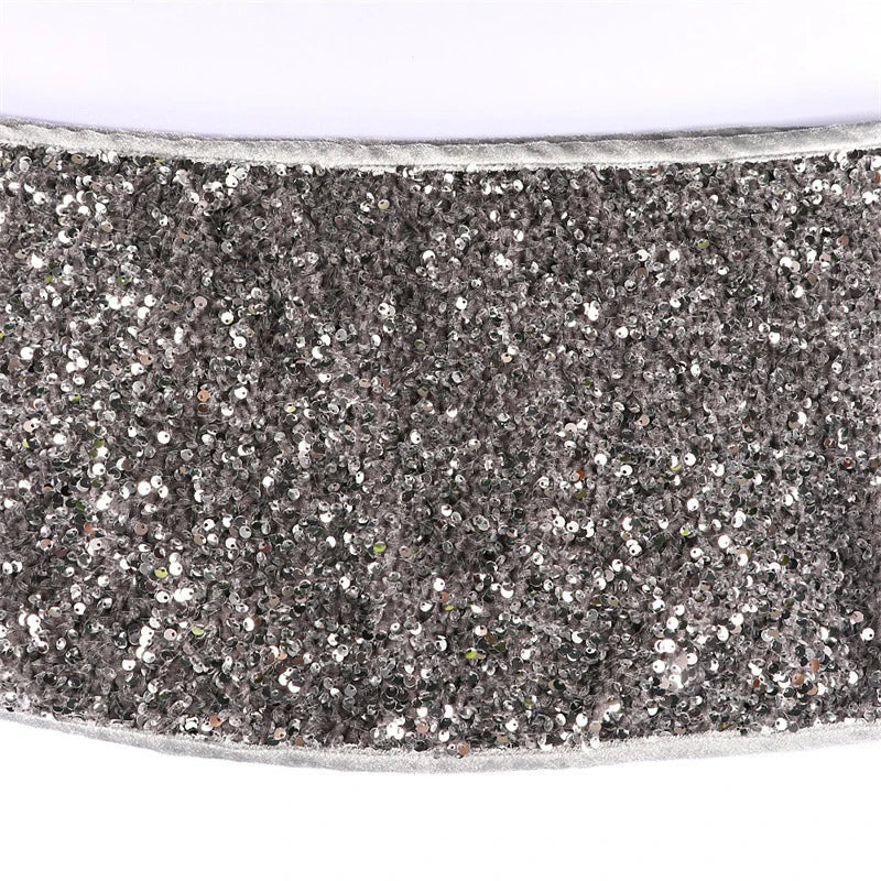 Sparkling Christmas tree skirt with shimmering silver gray sequins, adding a touch of holiday magic to your home decor