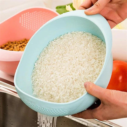 A multi-purpose kitchen drain basket with handles, made of high-quality polypropylene material for efficient draining and easy cleaning.