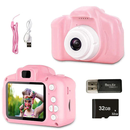 Kids mini HD digital video camera with 800W pixel sensor, 100-degree wide-angle lens, and 2.0-inch TFT screen