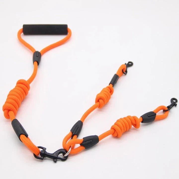 Durable nylon dog training rope with adjustable length and width options in blue, black, red, and orange colors