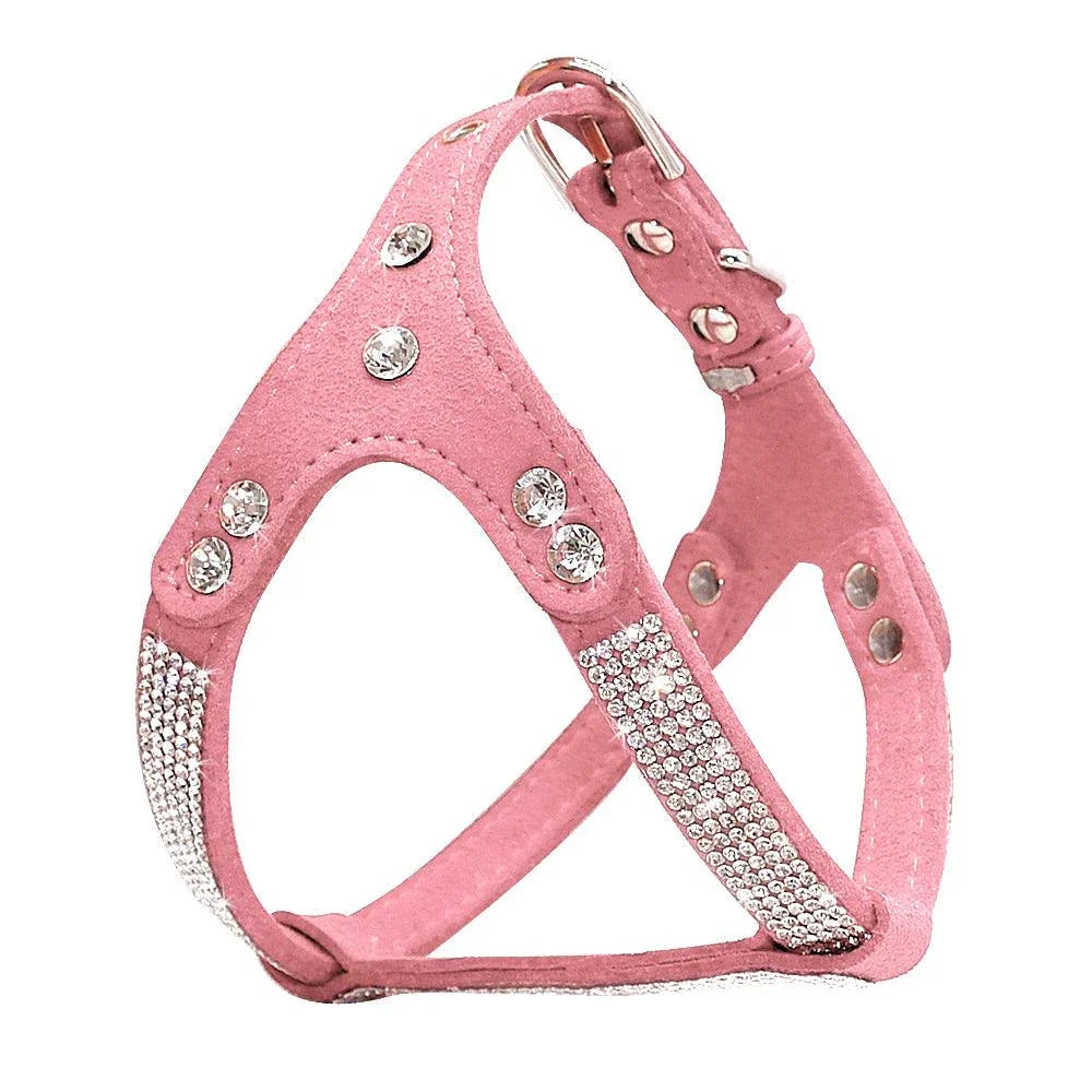Premium Fashionable Leather Dog Harness with Rhinestones - Luxurious and Durable Accessory for Stylish Canine Companions
