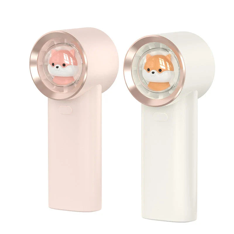 Cute squirrel-shaped mini handheld fan with adjustable speeds and USB charging capabilities