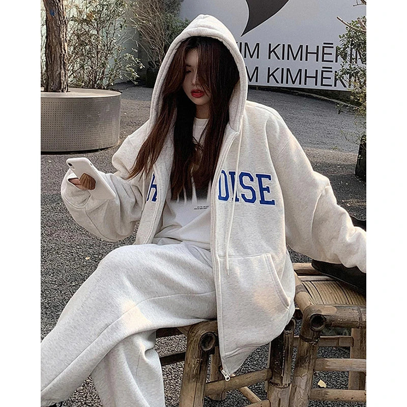 Premium hooded cardigan sweater for women in white grey and black colors, featuring a plush and thickened polyester fabric design
